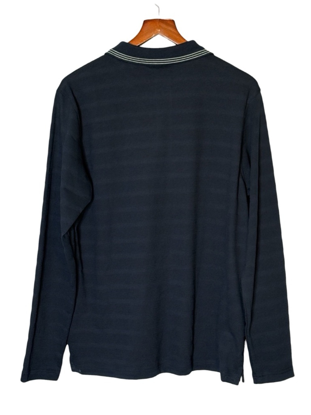 NWT Ted Baker Popcorn Stripe Long Sleeve Polo Size M Sky Captain Navy Blue - Picture 5 of 11